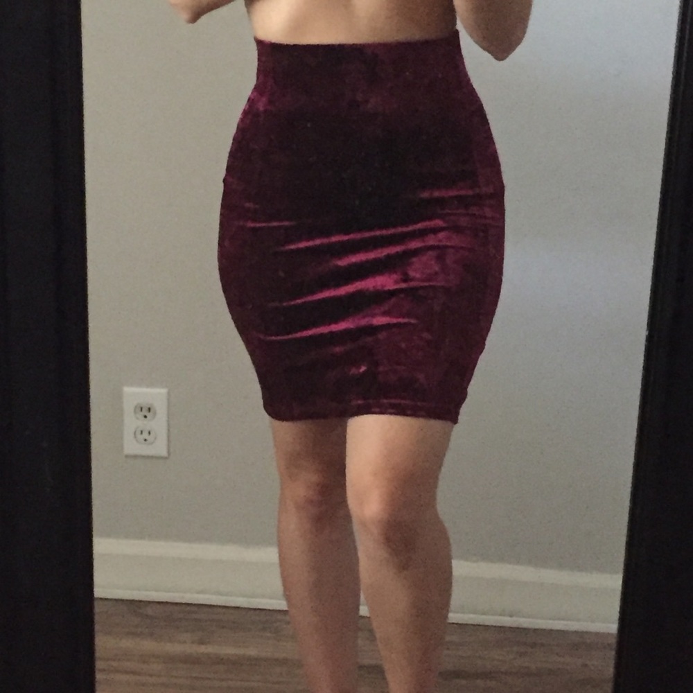 Burgundy velvet mini skirt